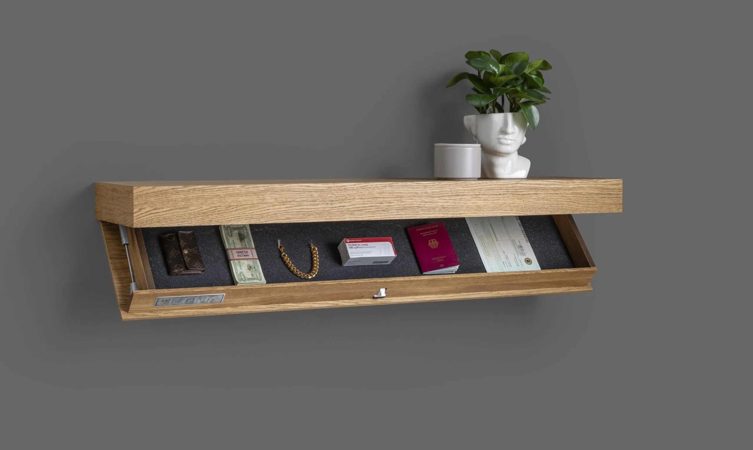 SecretShelf - Floating Wall-Mounted Shelf with Hidden Storage Safe Compartment